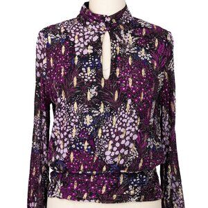 White House Black Market “Ophelia” Blouse – Size 8 – Sheer Floral Metallic